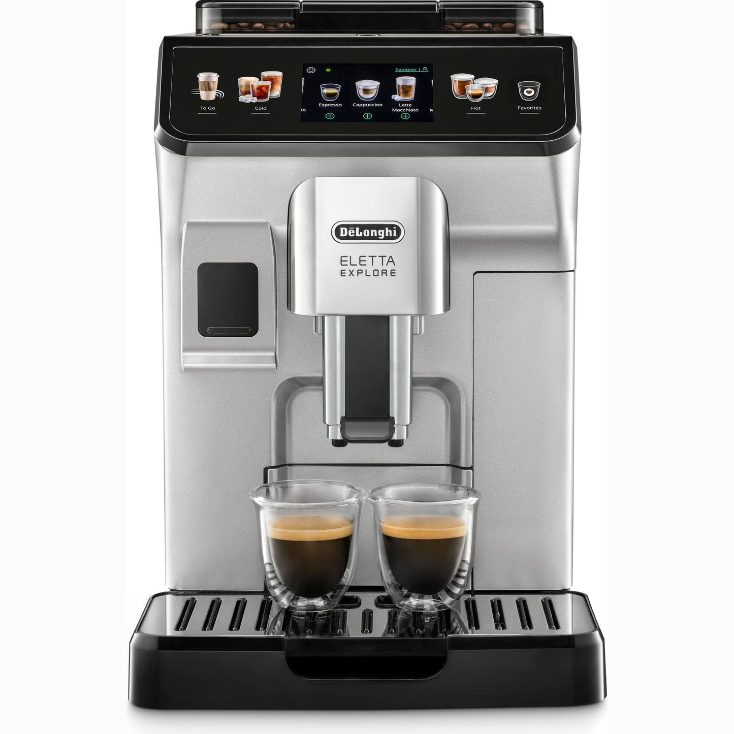 Eletta Explore ECAM450.55.S - über 40 heiße und kalte Rezepte, mit Heißer und kalter Milchschaum, 4 Benutzerprofile, 3,5'' TFT Touch Display, 300g, 1,8l, 19 ba - Silber